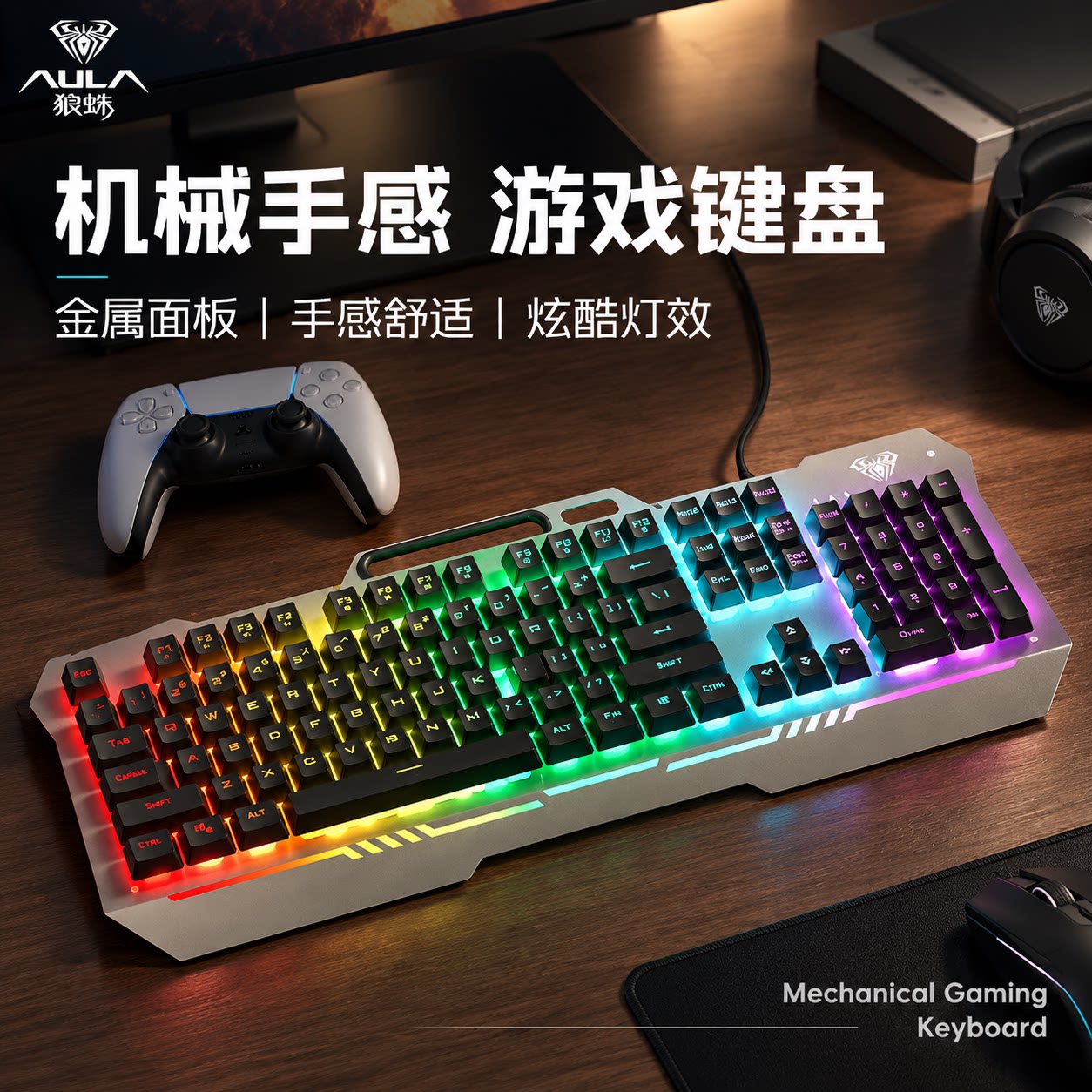 狼蛛F3010 有线键盘游戏电竞办公RGB背光发光 台式电脑笔记本通用