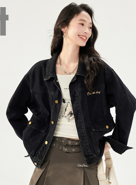 it ccaabb春秋新款复古牛仔外套女翻领夹克百搭减龄显瘦短款上衣