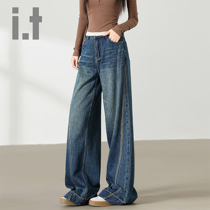 it:CHOCOOLATE牛仔裤女2025秋冬新款宽松直筒拖地水洗百搭长裤子
