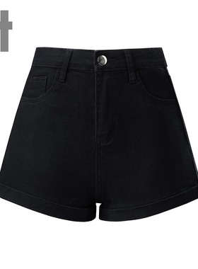 it:CHOCOOLATE 显瘦辣妹牛仔短裤女夏季百搭黑色直筒高腰修身裤子