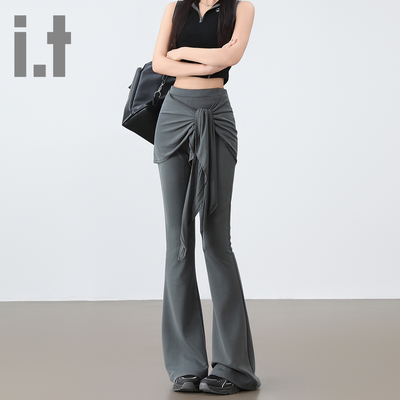 it:CHOCOOLATE微喇纯色休闲裤女夏季显瘦修身高腰百搭辣妹长裤子