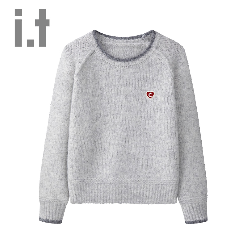 it:CHOCOOLATE圆领长袖针织衫女春秋纯色简约百搭套头宽松毛衣服