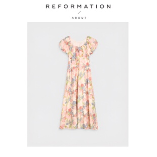 【现货】About Reformation茶歇法式天丝海边度假油画碎花连衣裙