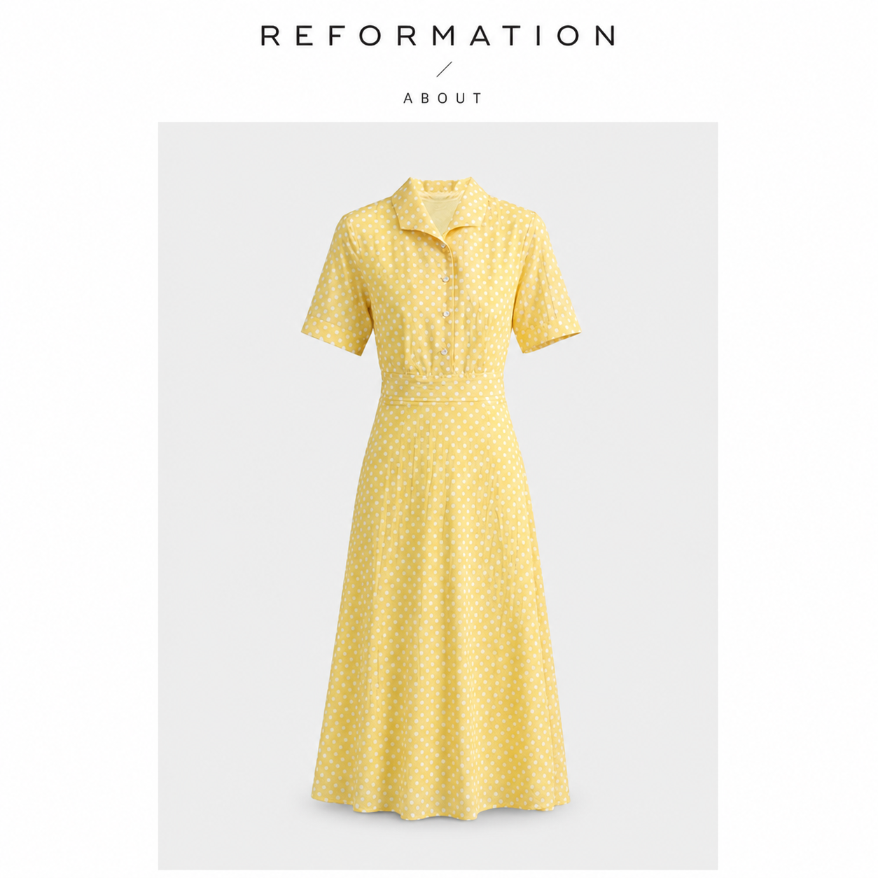 【现货】About Reformation郭晓婷方穆静同款黄色波点衬衫连衣裙