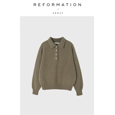 【现货】About Reformation毛衣女羊毛衫套头polo领纽扣针织衫