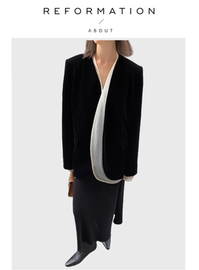 【现货】About Reformation薄纱内搭复古丝绒双层西装外套两件套