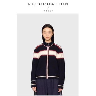 Reformation高级休闲开衫 About 春时髦撞色镂空短针织衫 现货