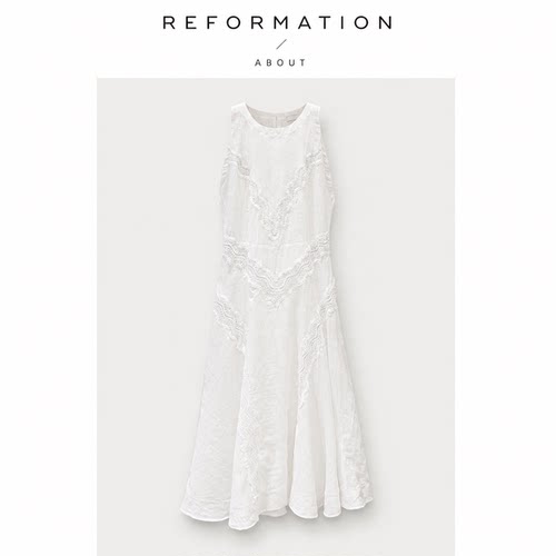 【现货】About Reformation法式轻奢蕾丝无袖背心连衣裙收腰长裙