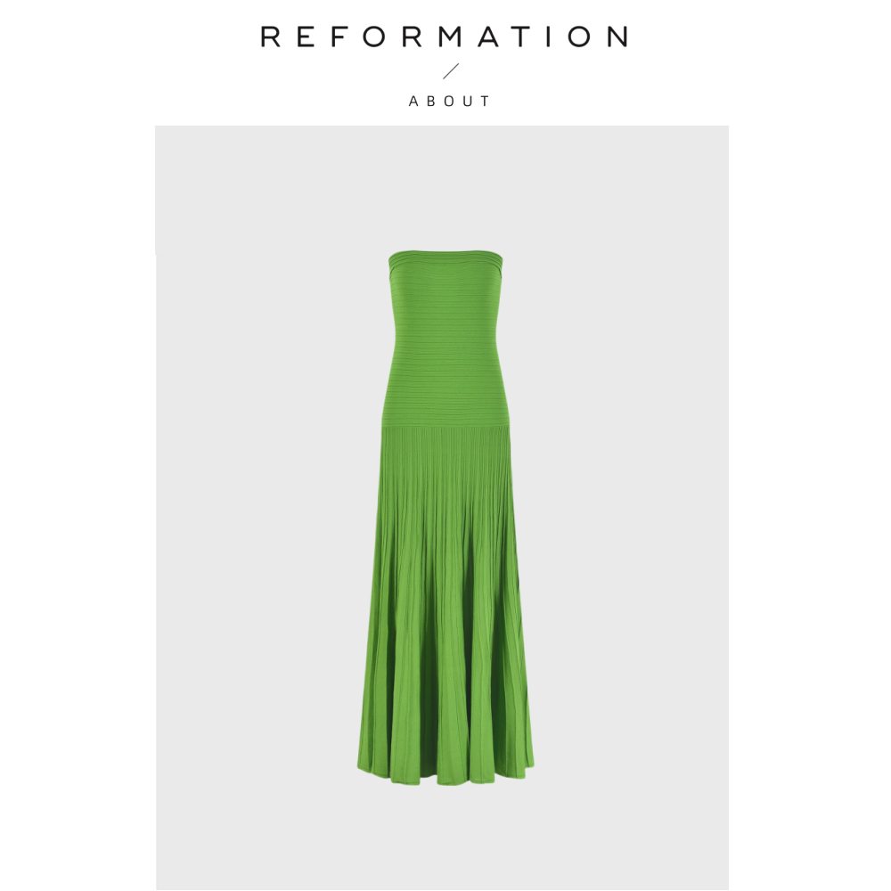 【现货】About Reformation韩版名媛风绿色露肩抹胸连衣裙女长裙