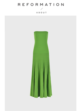 【现货】About Reformation韩版名媛风绿色露肩抹胸连衣裙女长裙