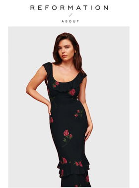 【现货】About Reformation法式连衣裙包臀黑色碎花性感裙子长裙