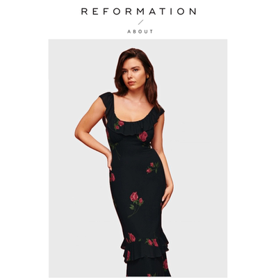 【现货】About Reformation法式连衣裙包臀黑色碎花性感裙子长裙