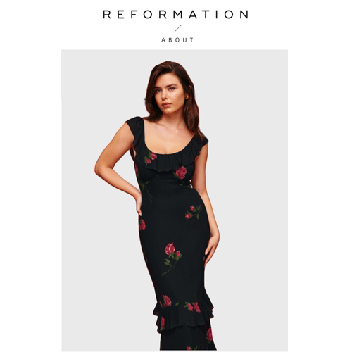 【现货】About Reformation法式连衣裙包臀黑色碎花性感裙子长裙