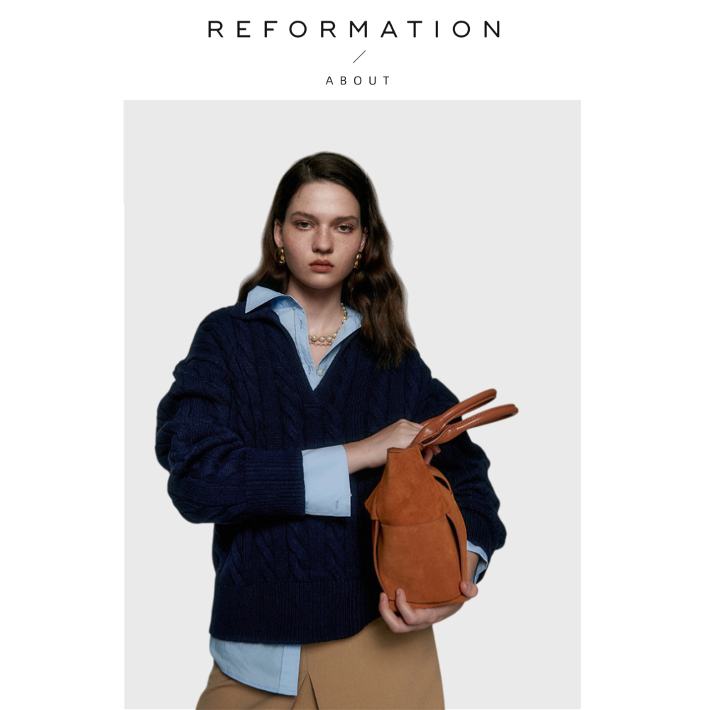 【现货】About Reformation老钱风美拉德色系绞花polo羊毛衫上衣