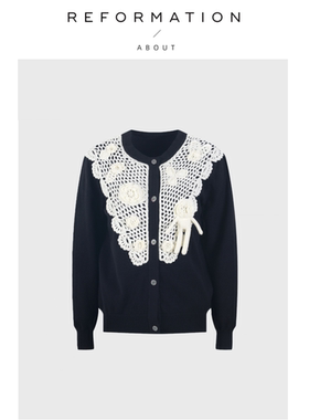 【现货】About Reformation减龄圆领单排扣花朵人偶针织开衫上衣