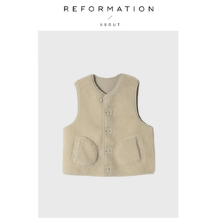 欧阳娜娜同款 Reformation马甲春季 About 两面穿皮毛背心 现货