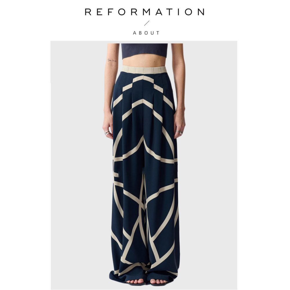 【现货】About Reformation极简小马图腾条版阔腿休闲直筒拖地裤