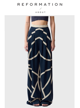 【现货】About Reformation极简小马图腾条版阔腿休闲直筒拖地裤