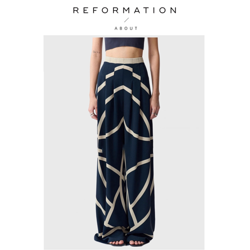 【现货】About Reformation极简小马图腾条版阔腿休闲直筒拖地裤