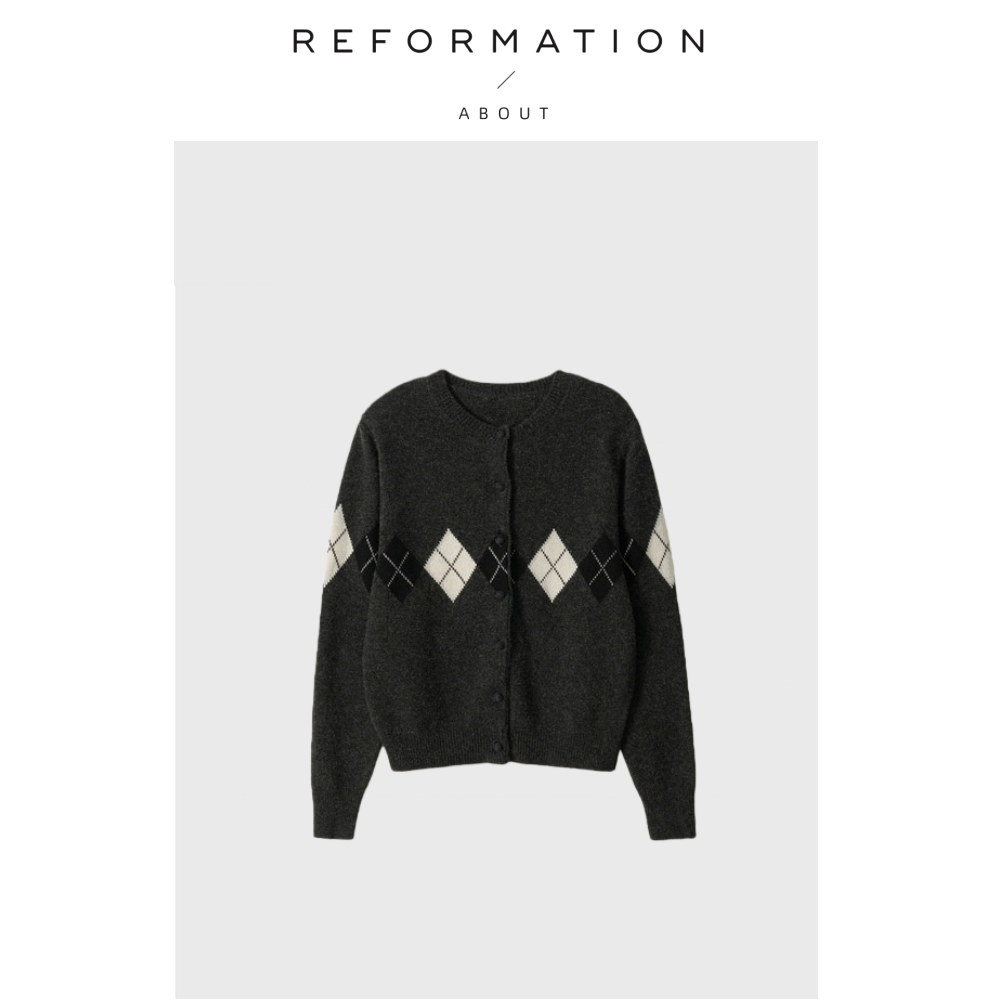 【现货】About Reformation韩系小众毛衣复古菱形格纹开衫小外套