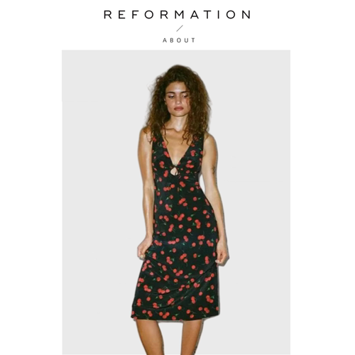 【现货】About Reformation美系性感连衣裙25性感V领绑带樱桃长裙