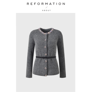 重工彩钻灰色宽松针织衫 Reformation法式 About 上衣外套 现货