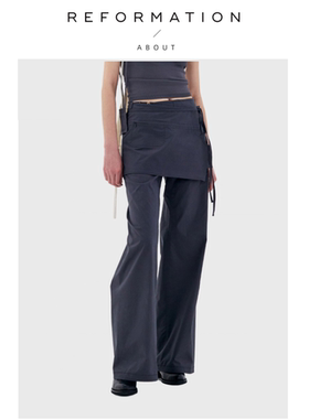 【现货】About Reformation休闲裤新款设计感高腰阔腿垂感裙裤女