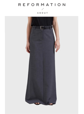 【现货】About Reformation半身裙女灰色过膝包臀裙子拖地长裙女