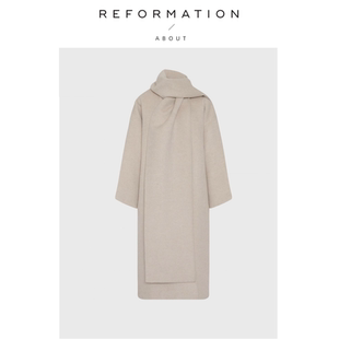 【现货】About Reformation手工羊毛混纺围巾双层羊绒大衣外套女