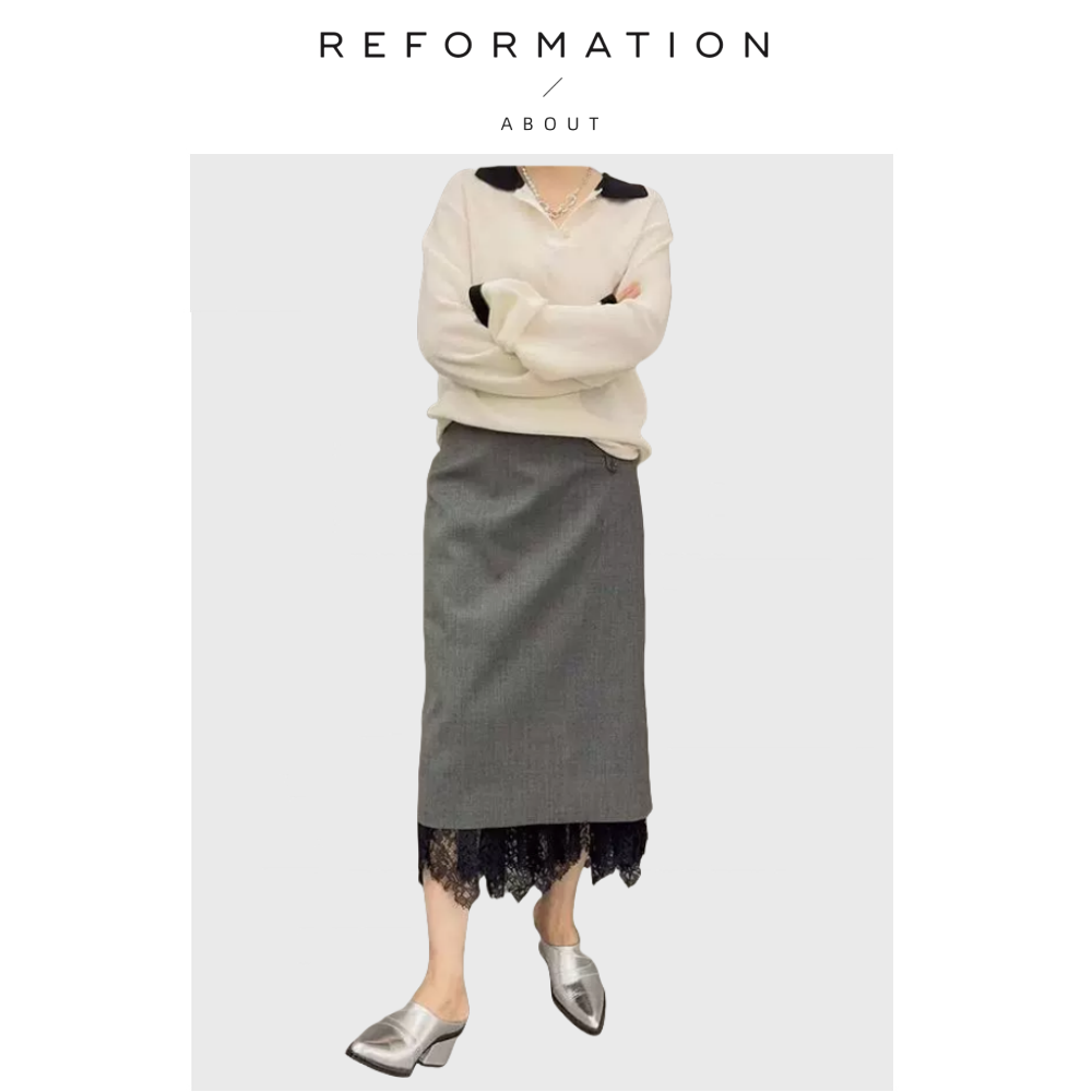 【现货】About Reformation设计师气质知性温婉蕾丝双层拼接半裙