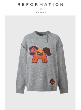 【现货】About Reformation小马刺绣宽松减龄毛衣慵懒风针织上衣