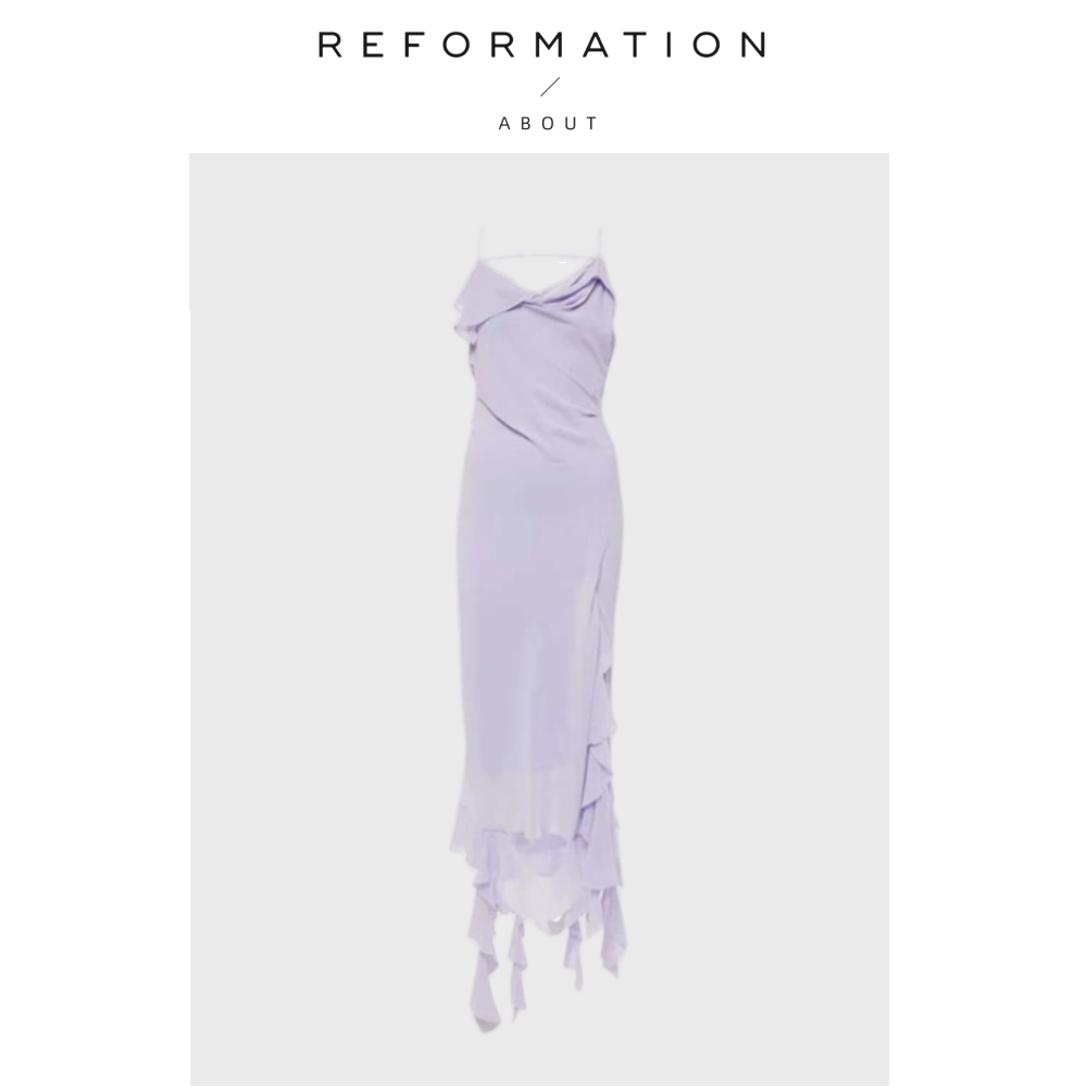 【现货】About Reformation一枝南同款紫色吊带连衣裙荷叶边开叉