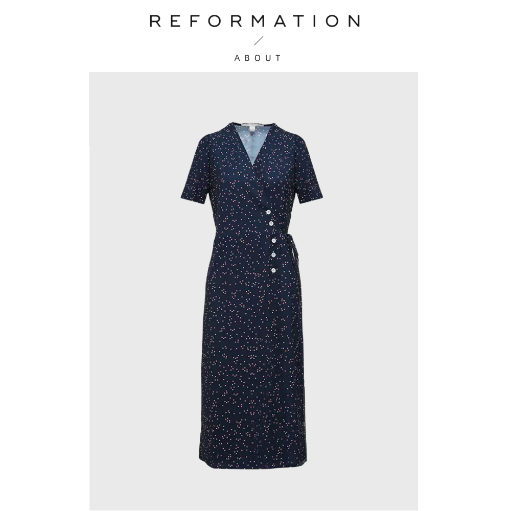 【现货】About Reformation连衣裙法式碎花显瘦v领一片式裹身系带