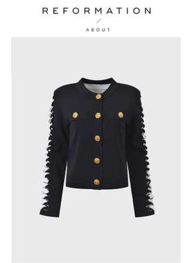 【现货】About Reformation金扣手臂镂空气质短上衣针织开衫外套