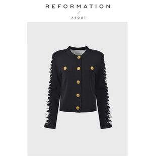 Reformation金扣手臂镂空气质短上衣针织开衫 About 外套 现货