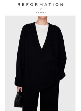【现货】About Reformation小众极简羊毛大V领上衣针织衫灰色毛衣