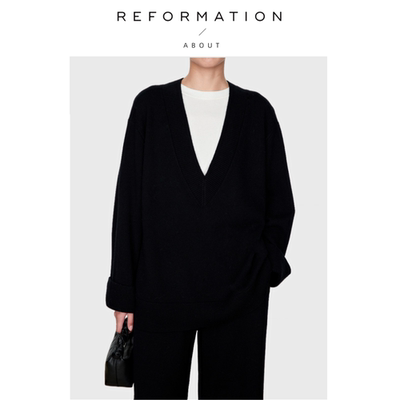 【现货】About Reformation小众极简羊毛大V领上衣针织衫灰色毛衣