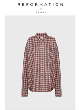 【现货】About Reformation中村一叶拼色薄格纹廓形宽松衬衣上衣
