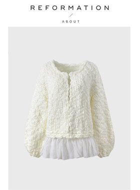 【现货】About Reformation粗针下摆荷叶边拼接宽松圆领针织开衫