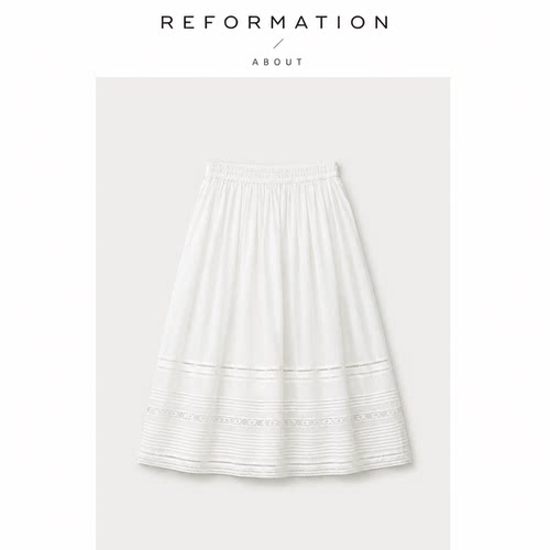 【现货】About Reformation重工刺绣苎麻下摆蕾丝百搭半身裙清新