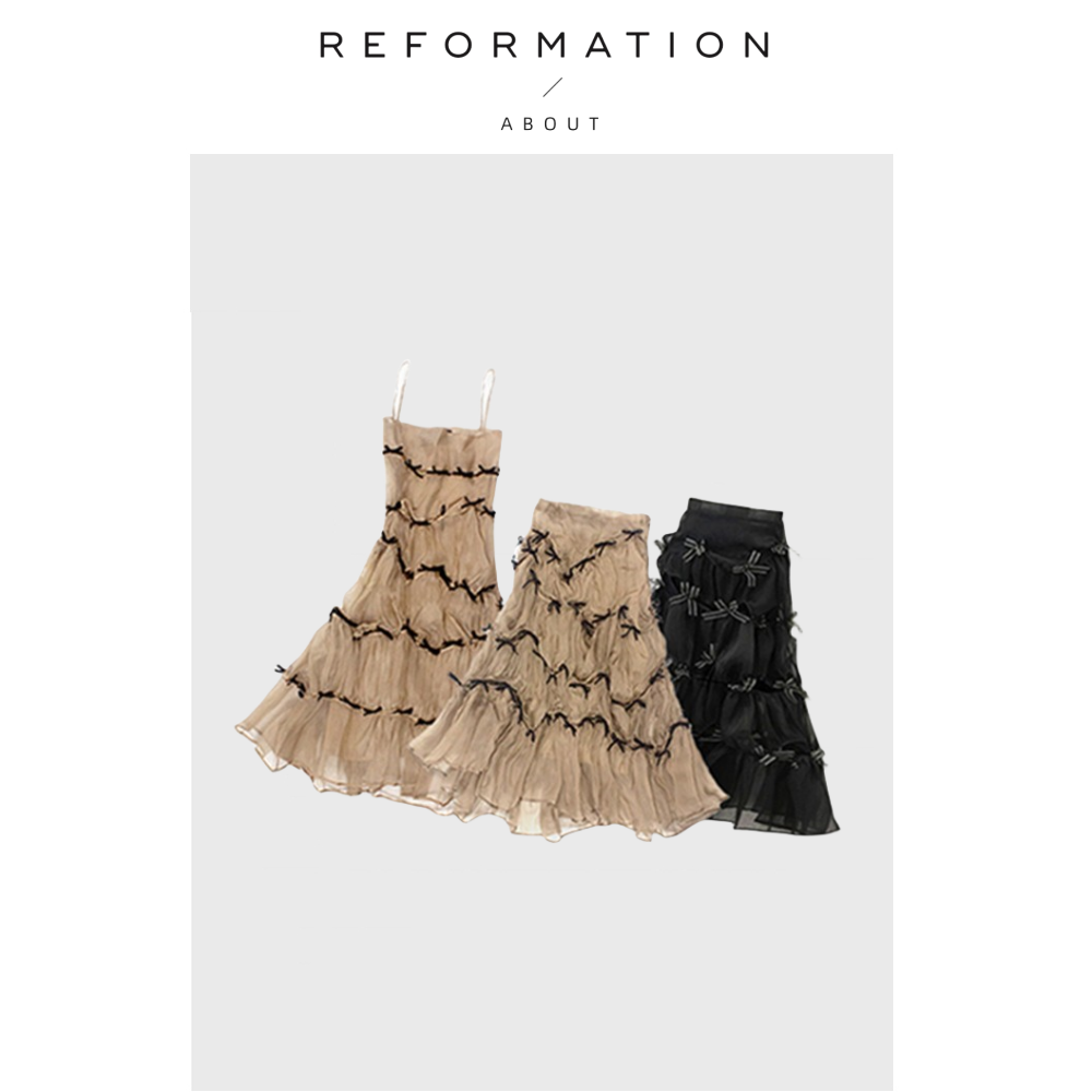 【现货】About Reformation网纱蝴蝶结吊带连衣裙半裙纱裙子