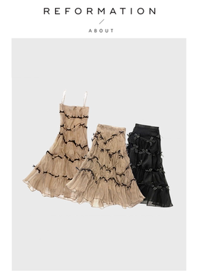【现货】About Reformation网纱蝴蝶结吊带连衣裙半裙纱裙子