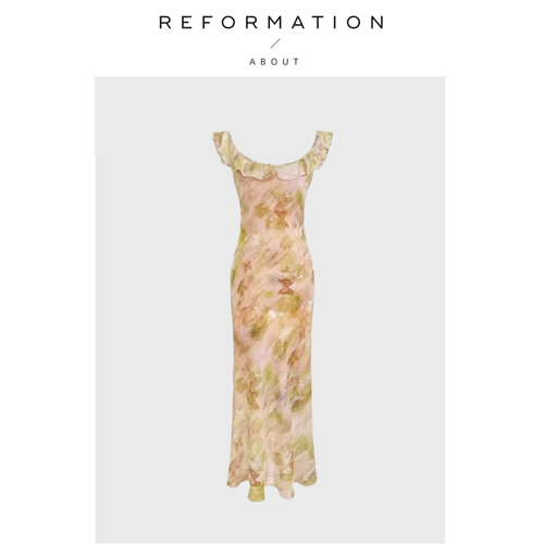 【现货】About Reformation吊带连衣裙女小露背荷叶边碎花裙子