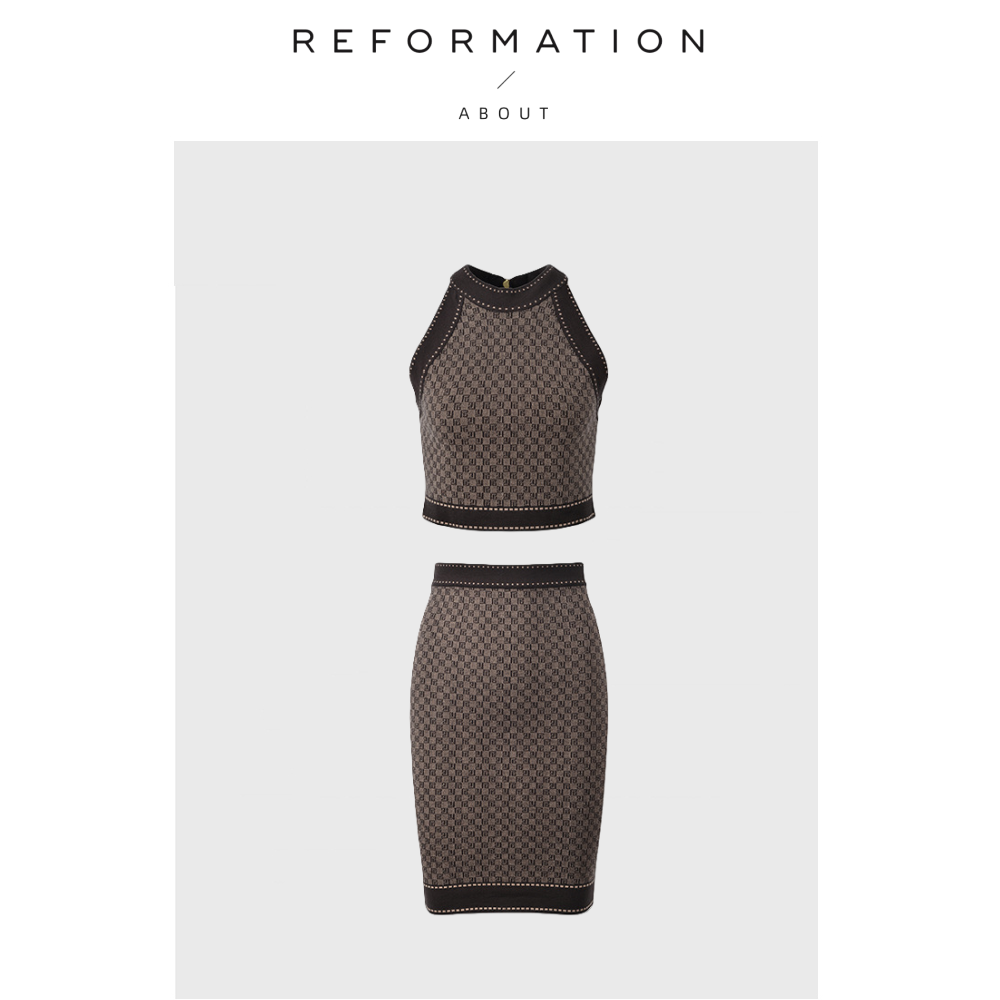 【现货】About Reformation修身显瘦挂脖背心上衣包臀半裙套装