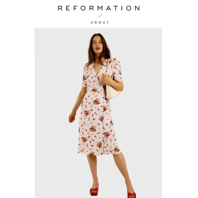 【现货】About Reformation碎花复古茶歇裙法式短袖V领中长裹身裙