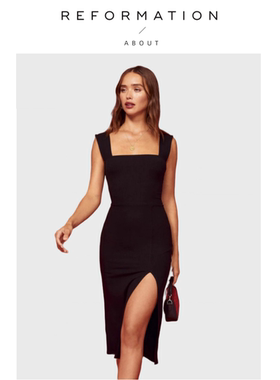 【现货】About Reformation方领收腰吊带裙修身针织背心连衣裙女