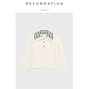 Reformation糯米团子针织衫 About 24白色羊毛大翻领毛衣 现货