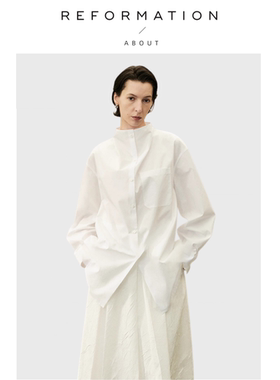 【现货】About Reformation纯棉沙漏纽扣领宽松口袋衬衫圆领衬衣