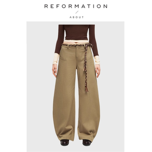 Reformation休闲裤 About 无腰头休闲工装 弯刀裤 女 腰带裤 现货