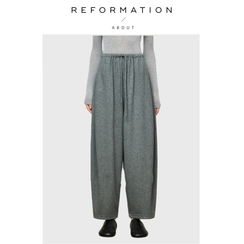 【现货】About Reformation针织羊毛休闲裤抽绳腰经典九分奶奶裤